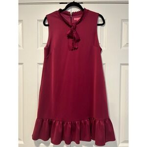 Betsey Johnson Womens Dress Red Sleeveless Ruffle Hem Bow Neck